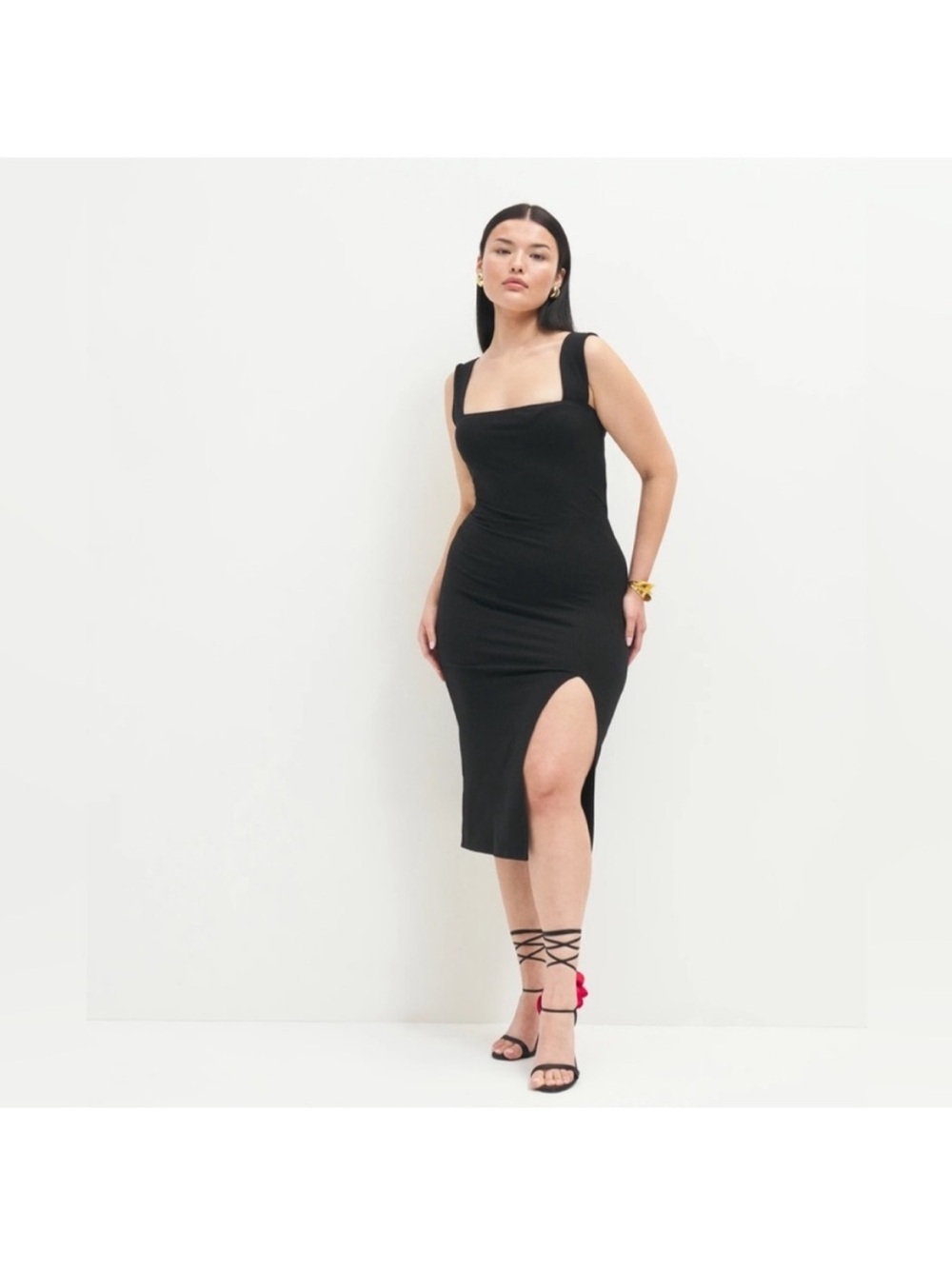 Reformation Cassi Ribbed Knit Dress Black Sz XL